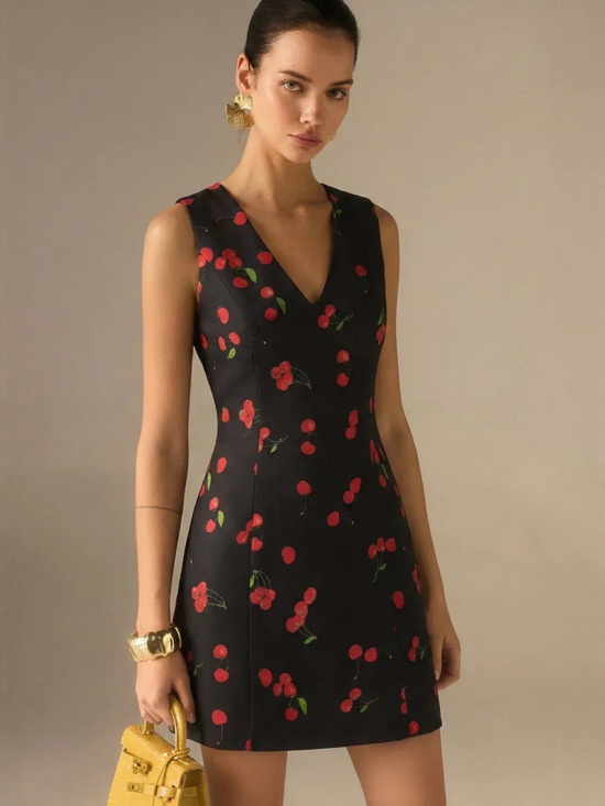 Commense Dresses & Skirts - Commense Cherry Print Sleeveless V-Neck Mini Dress